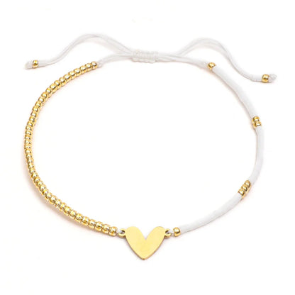 Adjustable Dainty Beaded Flat Heart Bracelet