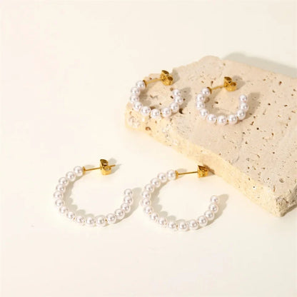 Elegant C Hoop Pearl Earrings