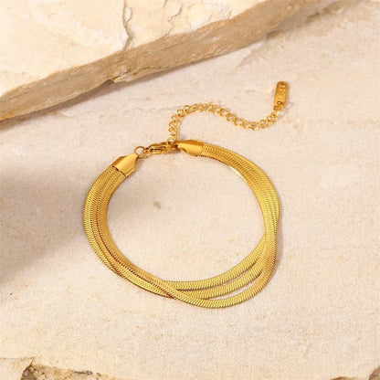 18k Triple Layered Herringbone Bracelet
