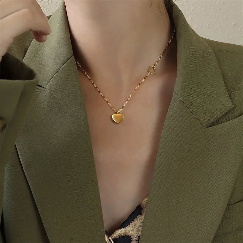 Dainty Heart Accented Heart Pendant Necklace