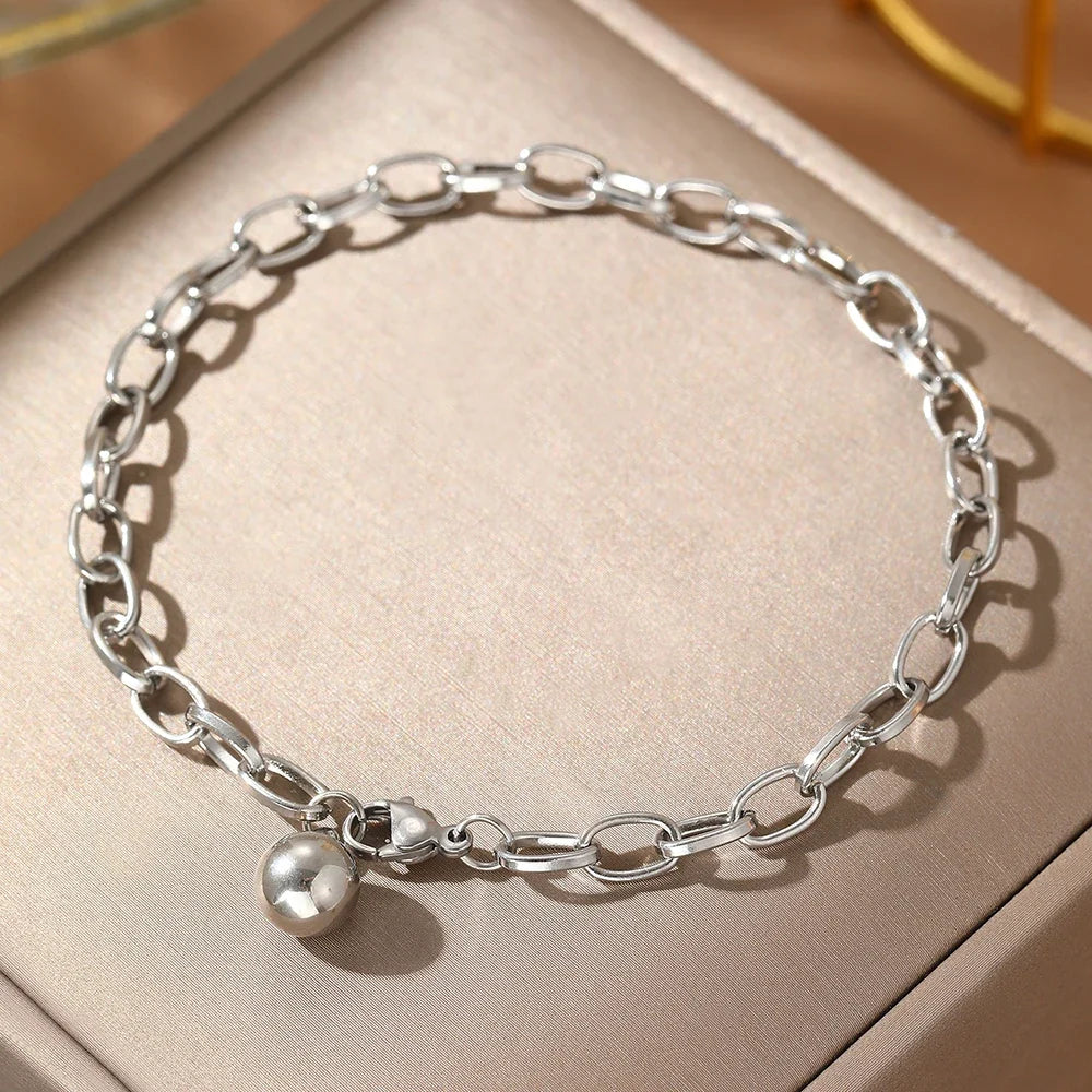 Chunky Paperclip Tassel Ball Bracelet