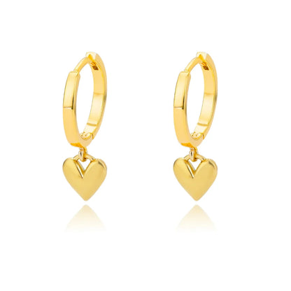 Dainty Heart Dangle Huggie Hoop Earrings