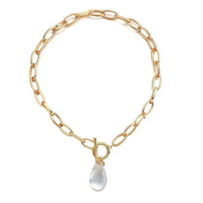 Chunky Paperclip Crystal Waterdrop Circle Bar Clasp Necklace