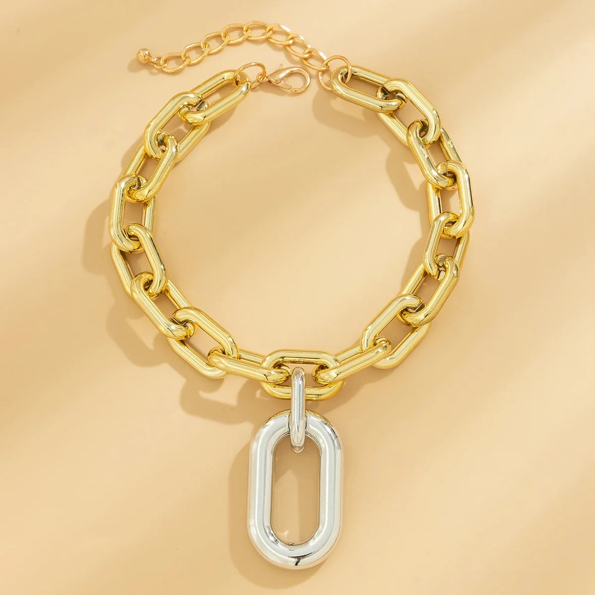 Chunky Two Tone Paperclip Bold Necklace
