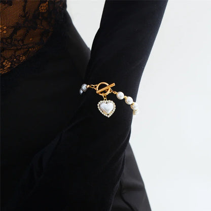 Pearl Heart Diamond Accented Bracelet