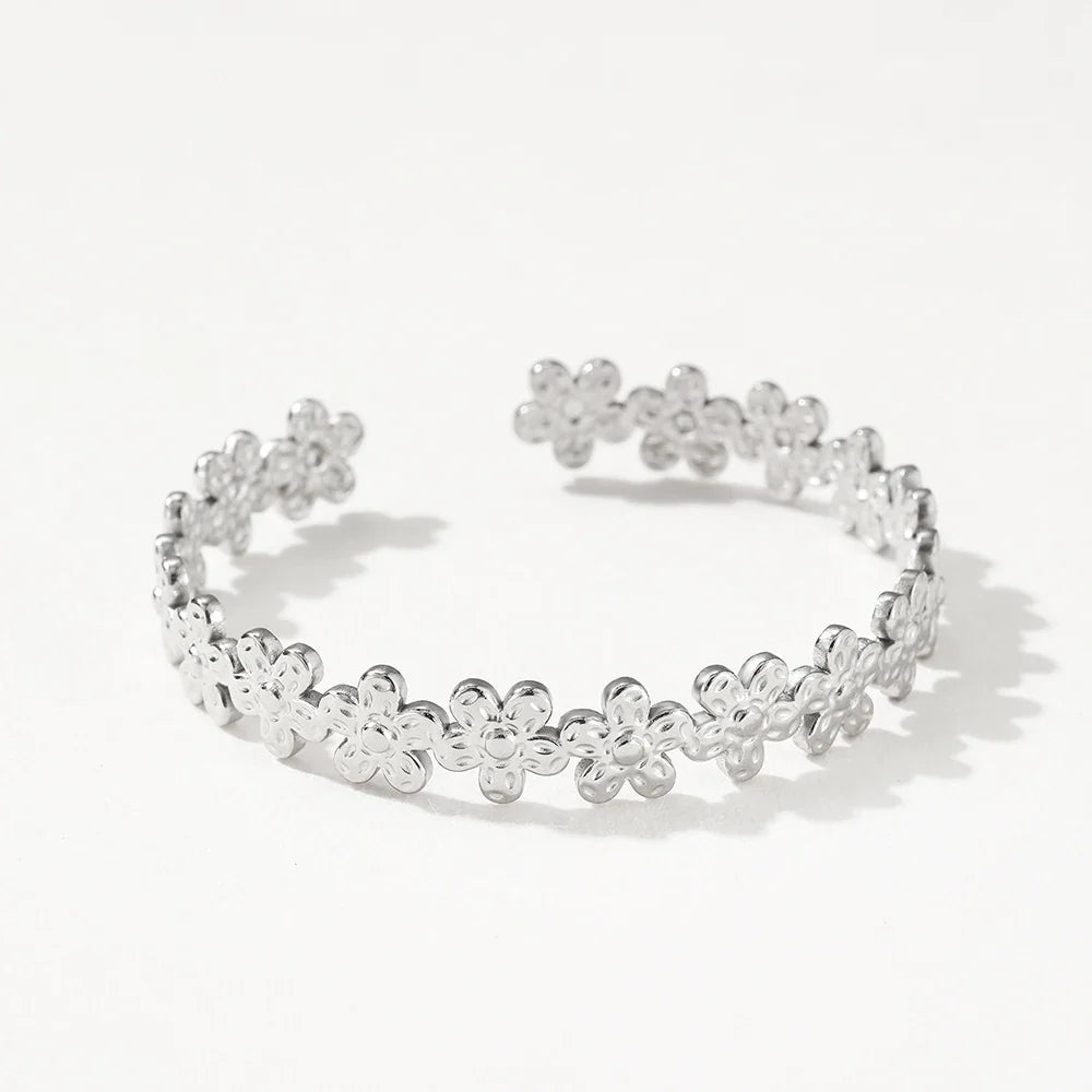 Textured Floral Bangle Cuff Bracelet
