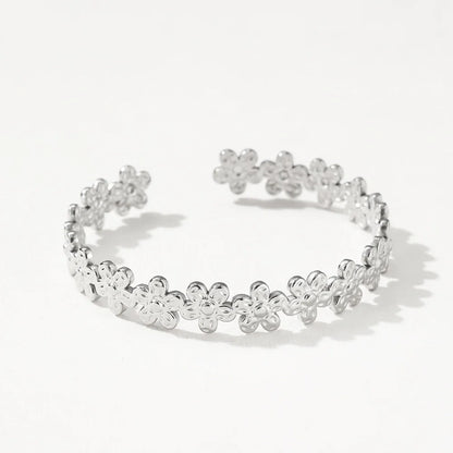 Textured Floral Bangle Cuff Bracelet