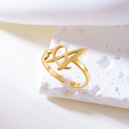 Adjustable Italic Cursive Letter Initial Ring