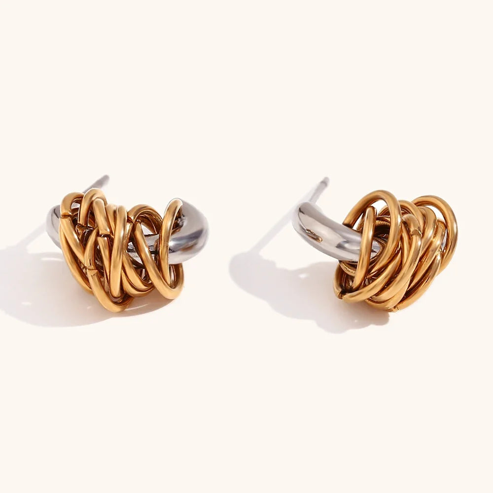 Dainty Two Tone C Hoop Wrapped Earrings