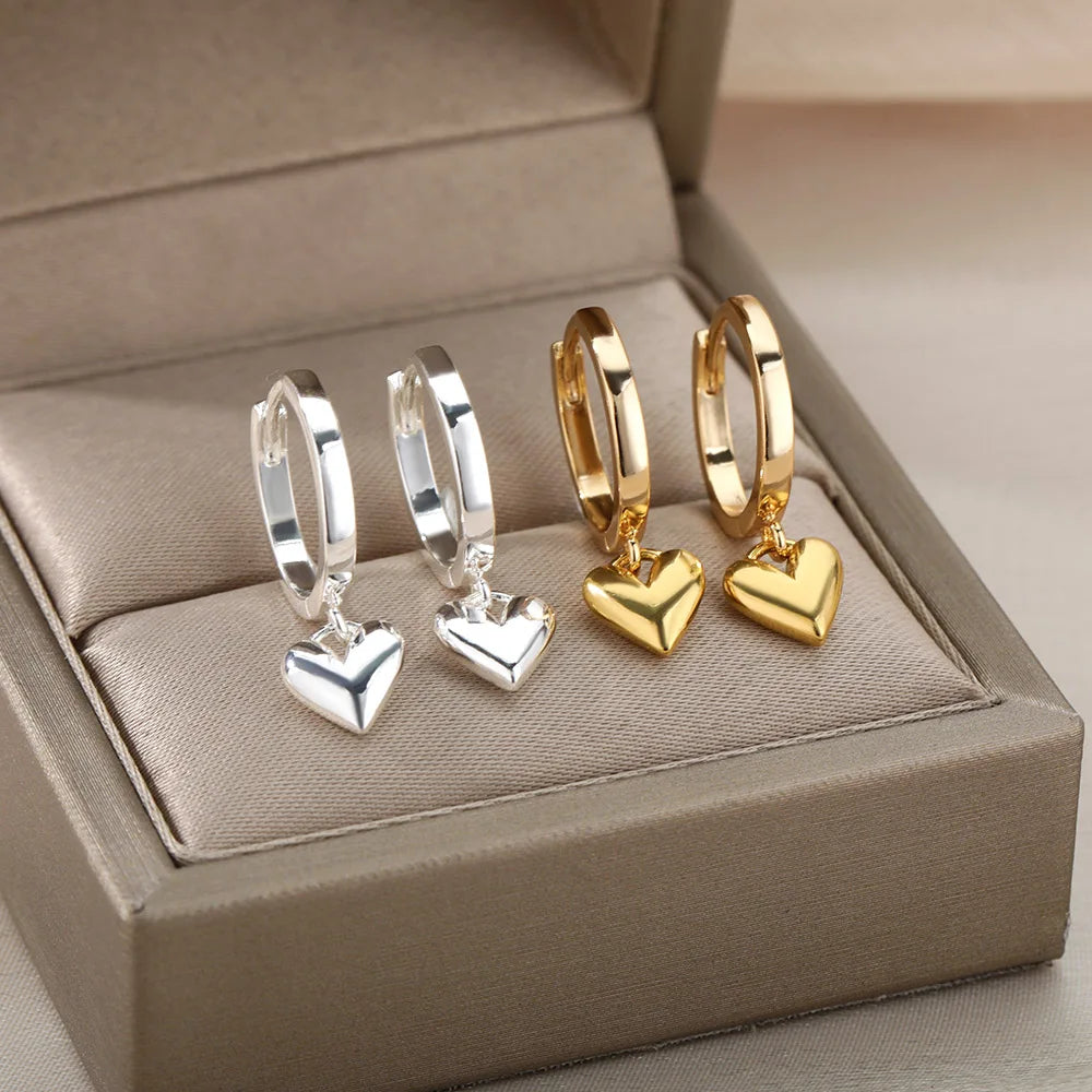 Dainty Heart Dangle Huggie Hoop Earrings