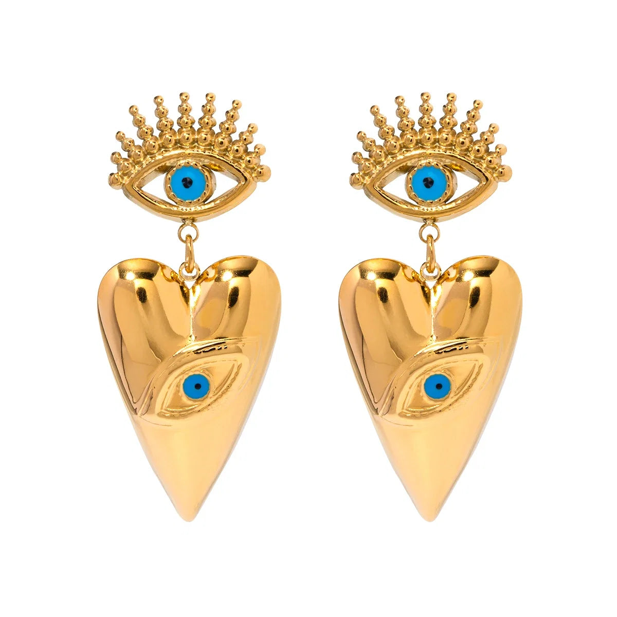 18k Evil Eye Heart Dangle Earrings