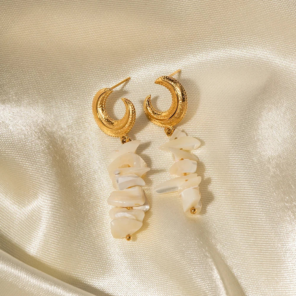 Crescent Moon Shell Dangle Earrings