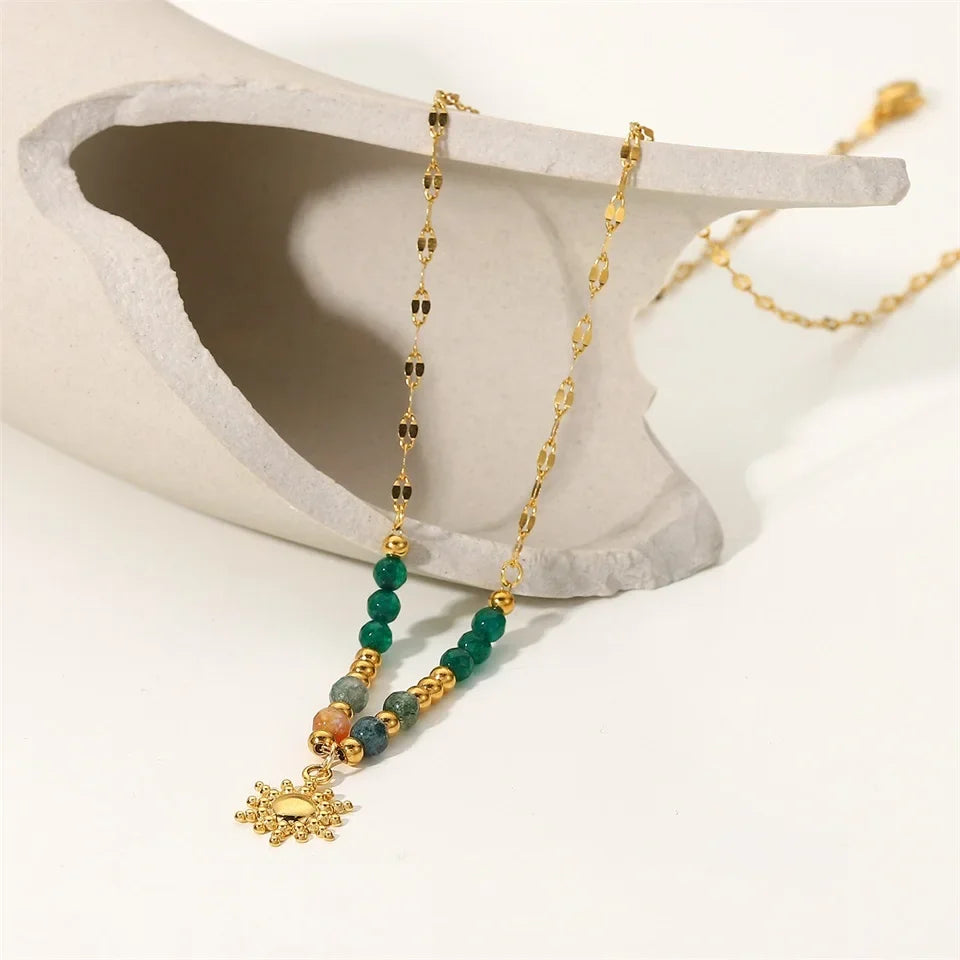 Dainty Boho Inspired Sun Pendant Necklace