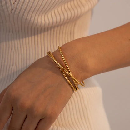 18k Interlaced Trio Bangle Cuff Bracelet