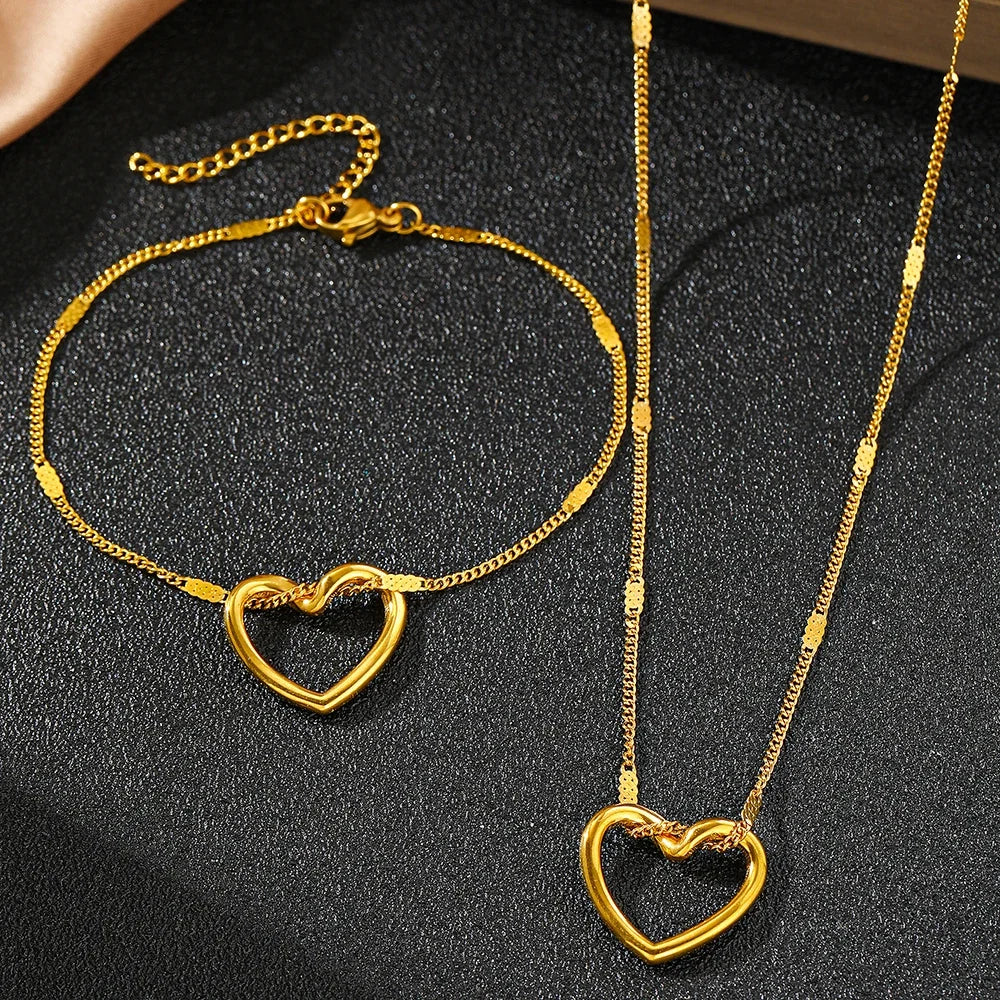 Romantic Heart Woven Necklace and Bracelet Set