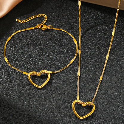 Romantic Heart Woven Necklace and Bracelet Set