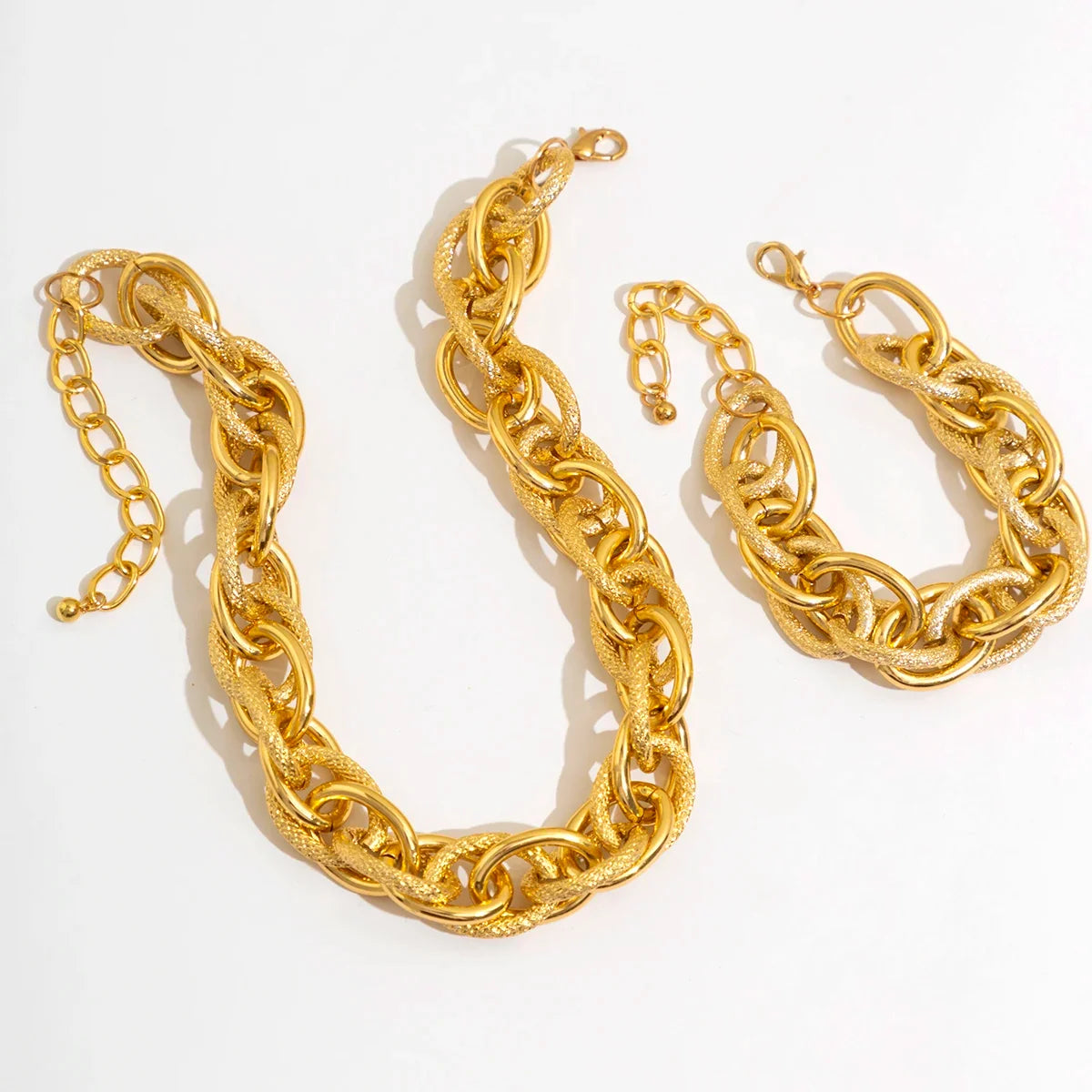 Bold Chunky Woven Dual Chain Bracelet and Necklace Set