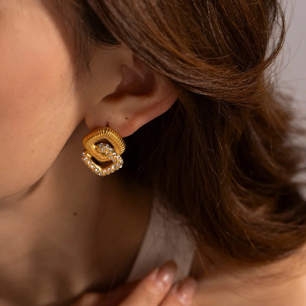 18k Textured Dual Squircle Earrings