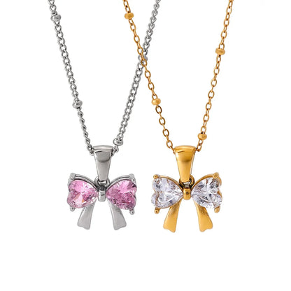 Dainty Feminine Diamond Bow Necklace