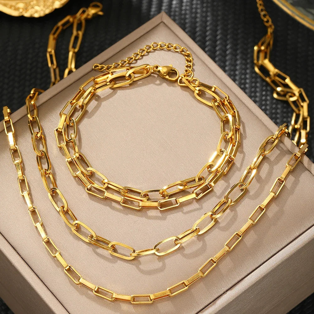 Layered Dual Paperclip Bracelet and Necklace Set