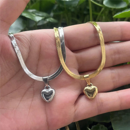 Herringbone Bubble Heart Necklace