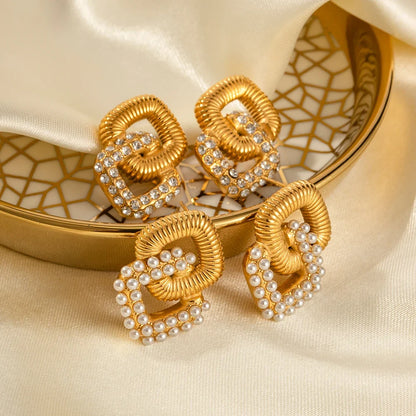 18k Textured Dual Squircle Earrings