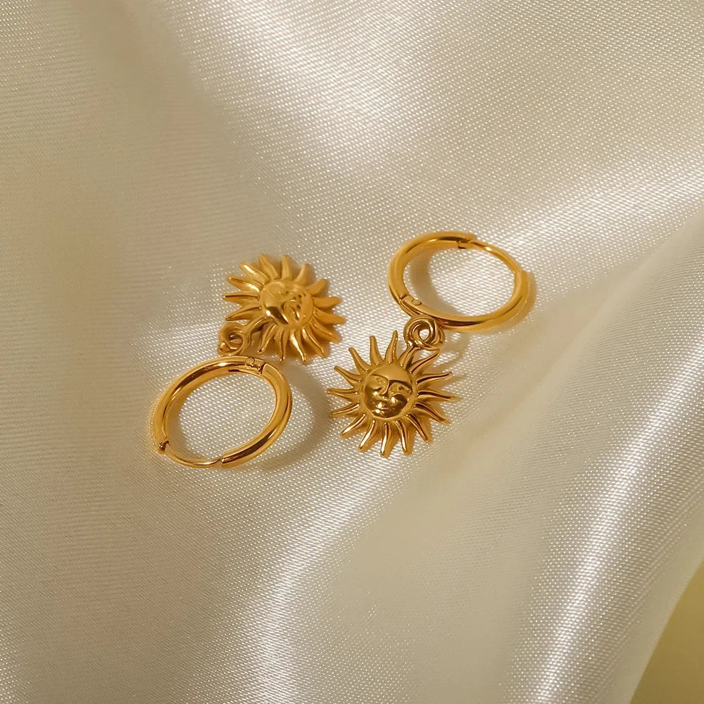 Dainty Huggie Hoop Smiling Sun Earrings