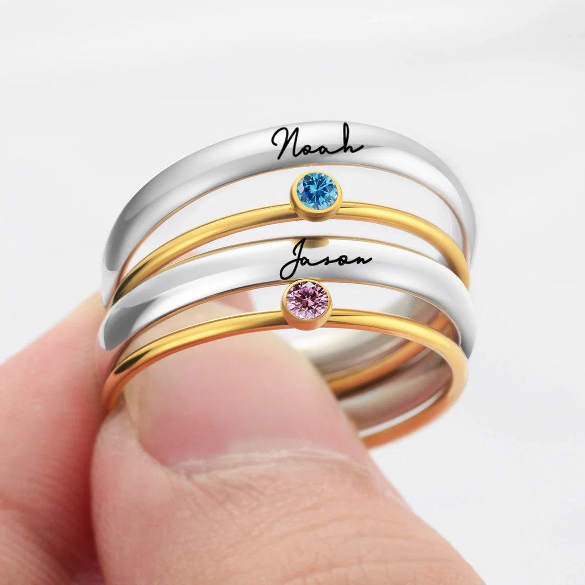Personalized Name & Birthstone Stack Rings