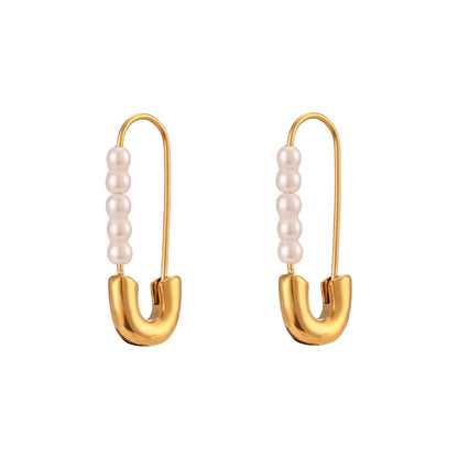 18k Pearl Accented Safety Pin Earrings