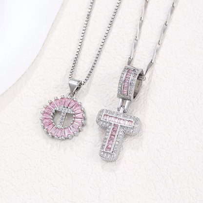 2pc 14k Diamond Letter Initial Necklaces (Limited Pink Edition)
