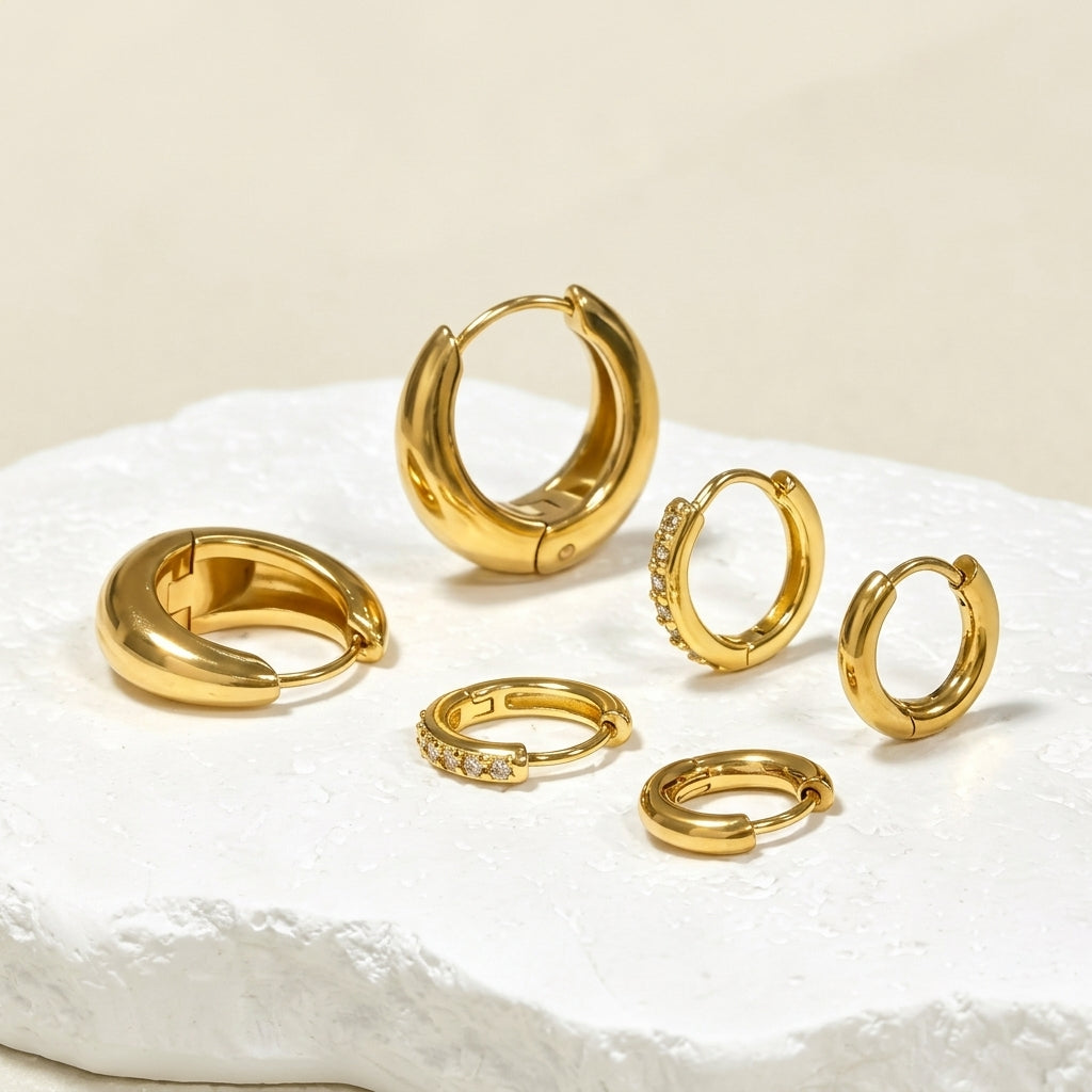 3 Pair 14k Dainty Hoop Earrings Set
