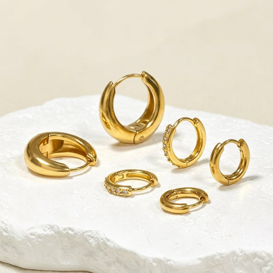 3 Pair 14k Dainty Hoop Earrings Set