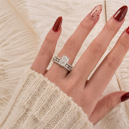 3pc Pave Solitare Cut Ring Stack