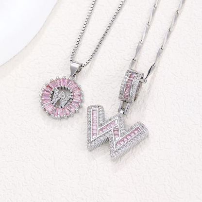 2pc 14k Diamond Letter Initial Necklaces (Limited Pink Edition)