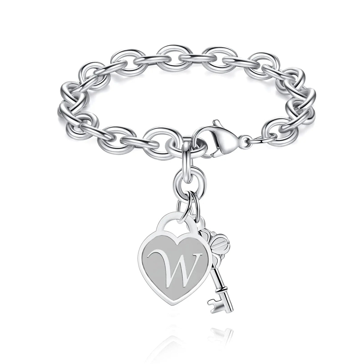 Chunky Clip Heart & Key Letter Initial Bracelet