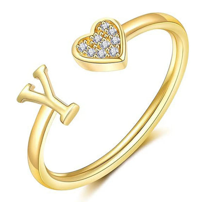 Elegant Heart Accented Serif Letter Initial Ring