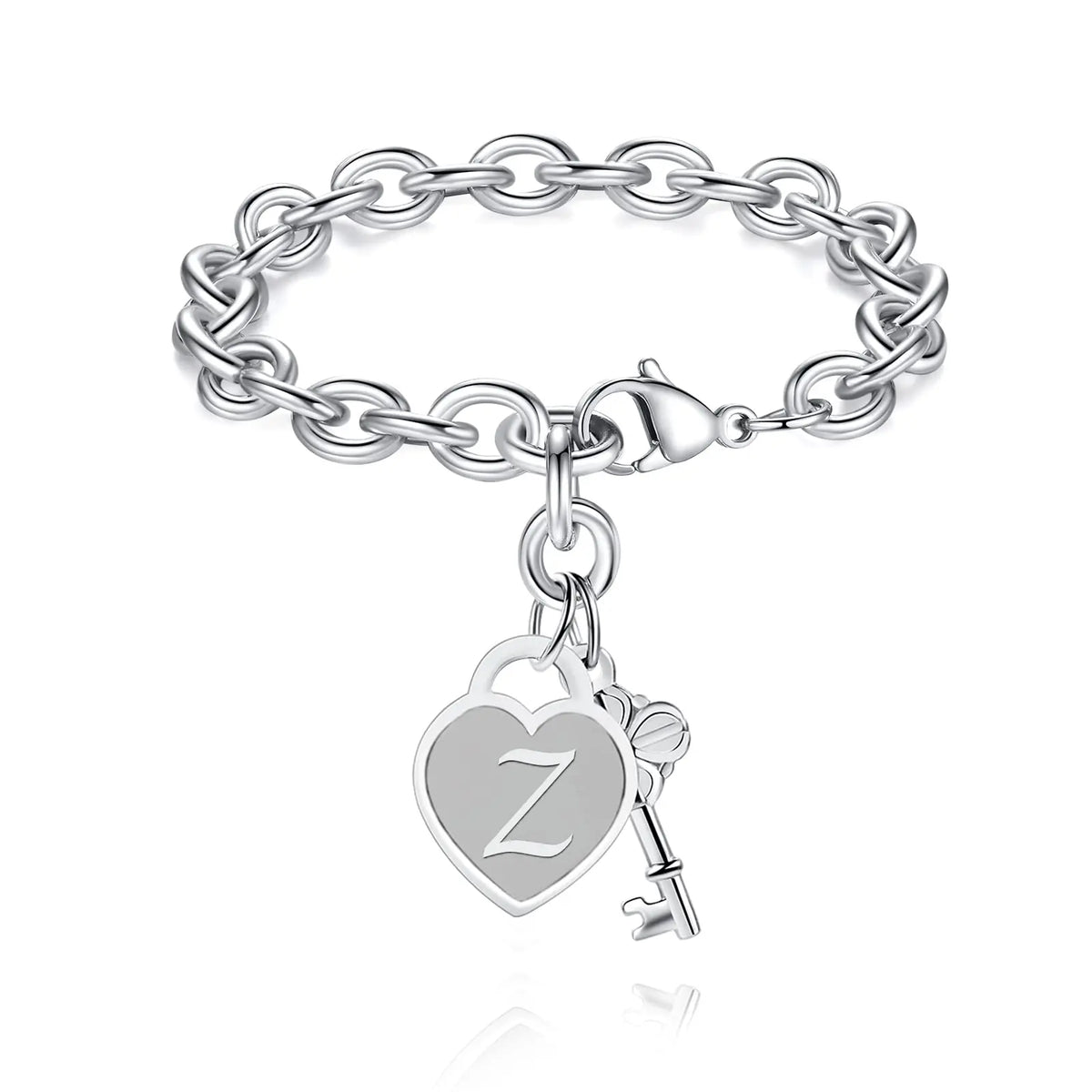 Chunky Clip Heart & Key Letter Initial Bracelet