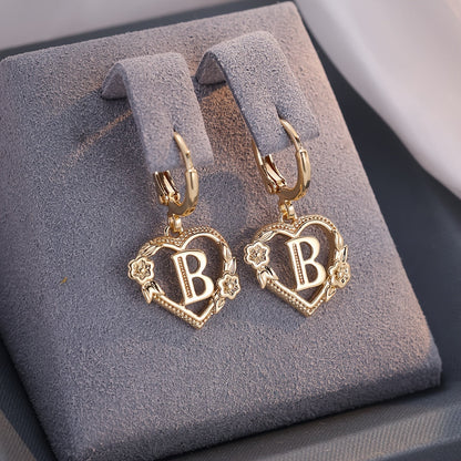 Dainty Initial Letter Heart Hoop Earrings
