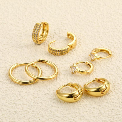 14k 8pc Elegant Huggie Hoop Earrings Set