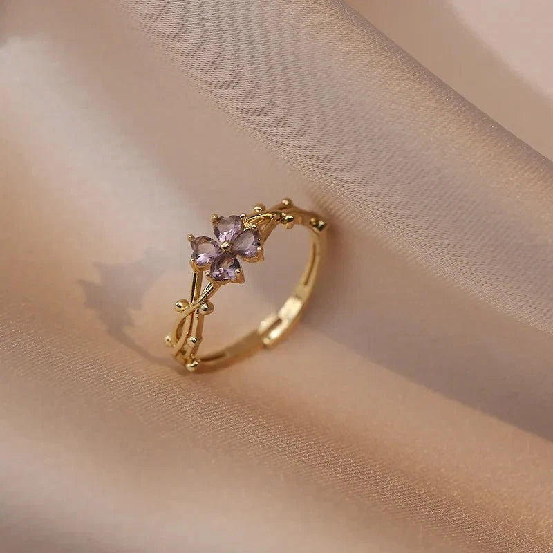 Adjustable Amethyst Violet Floral Ring