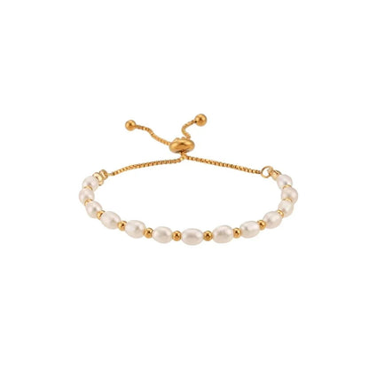 Adjustable Gold Accented Pearl Bracelet