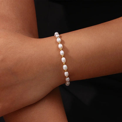 Adjustable Gold Accented Pearl Bracelet