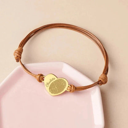 Adjustable Heart Custom Name & Fingerprint Rope Bracelet