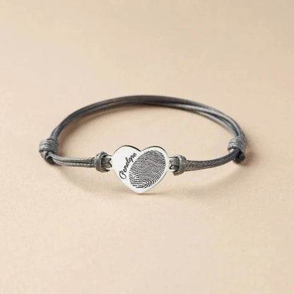 Adjustable Heart Custom Name & Fingerprint Rope Bracelet