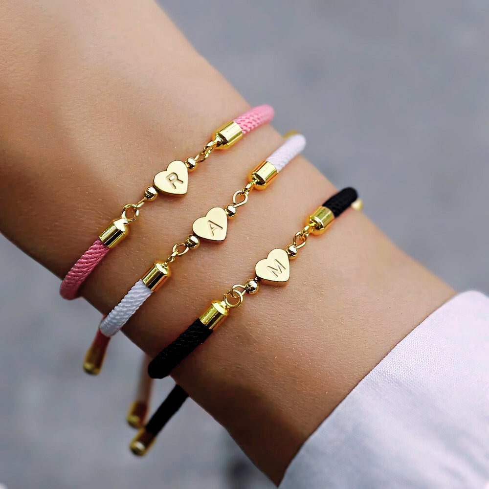 Adjustable Heart Letter Initial Bracelets