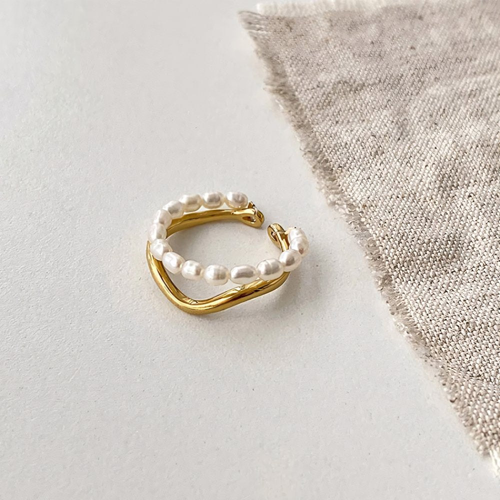 Adjustable Layered Pearl Accented Ring