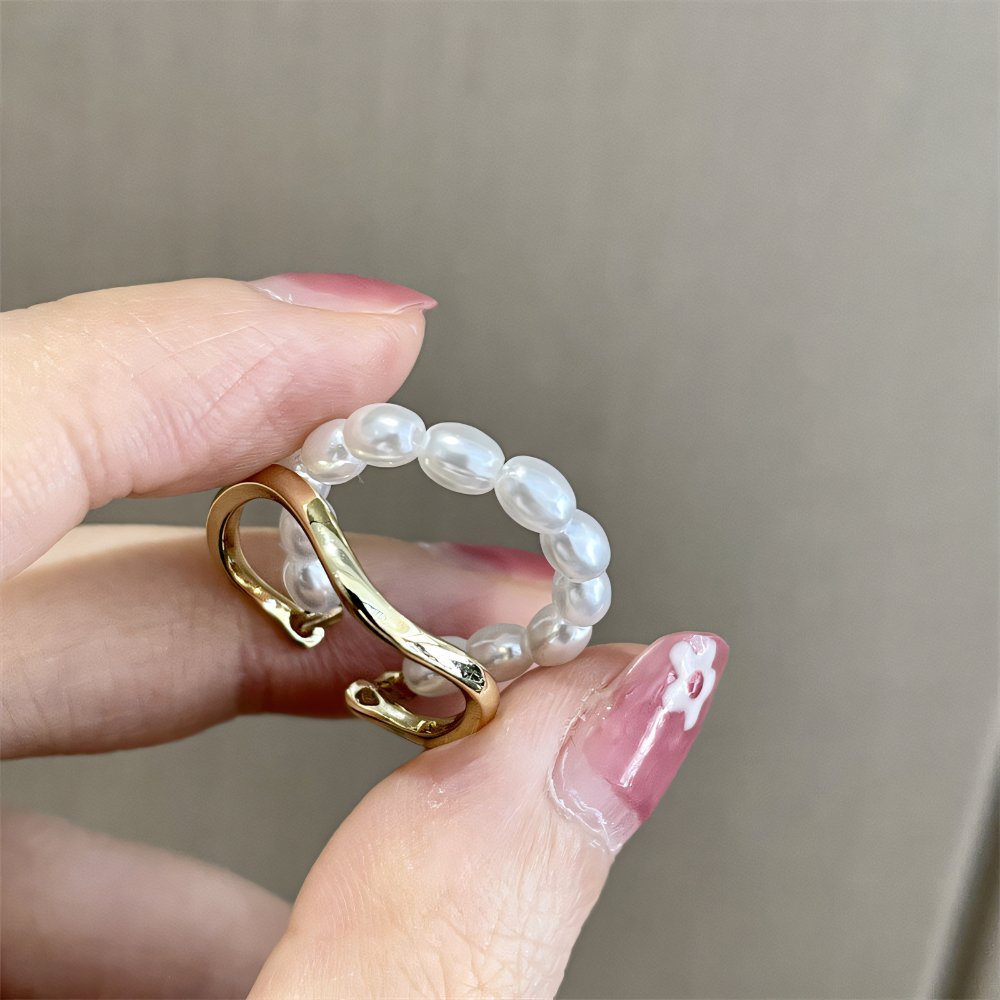 Adjustable Layered Pearl Accented Ring