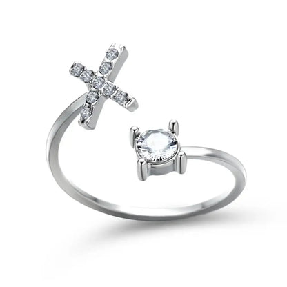 Adjustable Dainty Diamond Letter Initial Ring