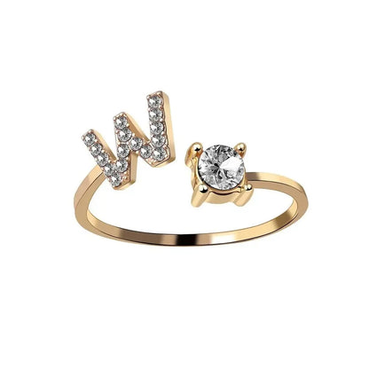 Adjustable Dainty Diamond Letter Initial Ring
