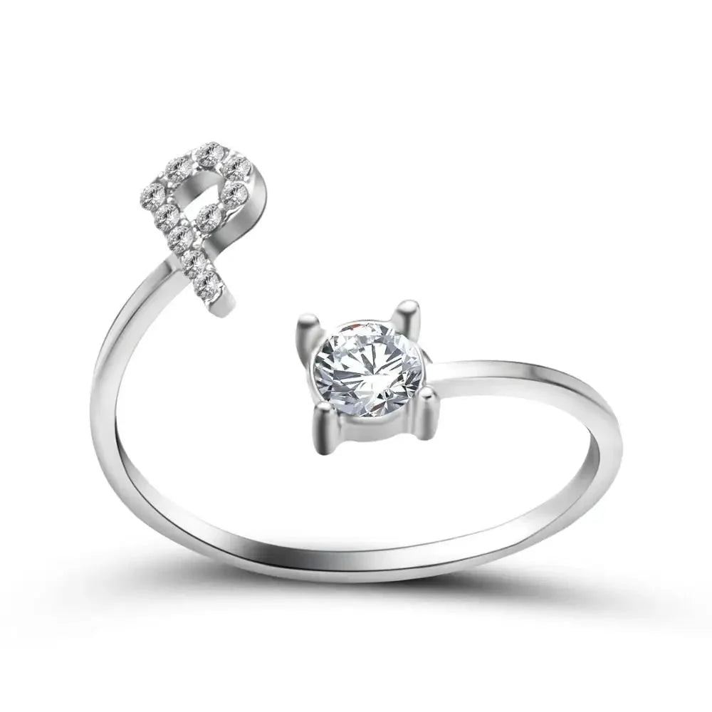 Adjustable Dainty Diamond Letter Initial Ring